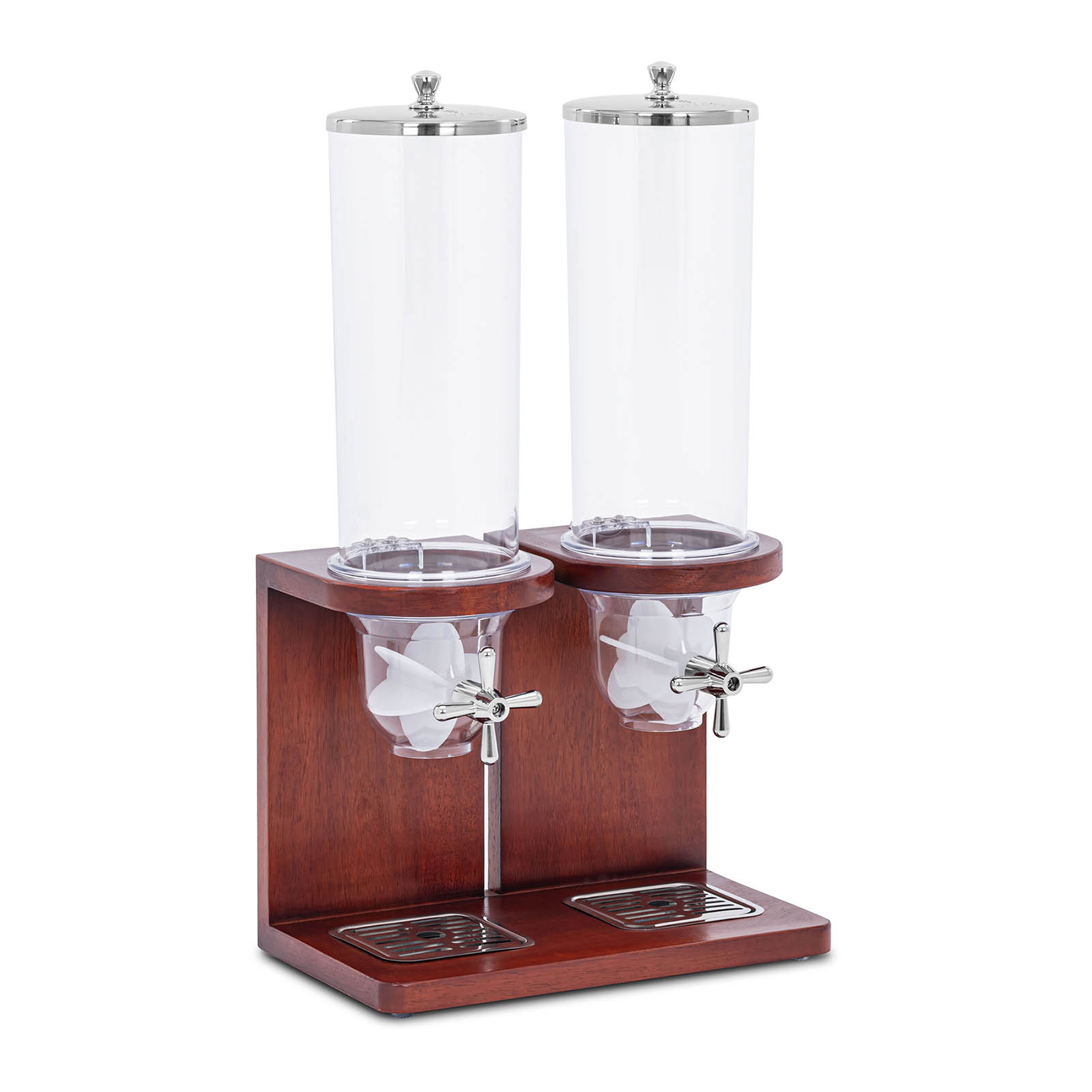 Müsli dispenser - 2 x 3,5 l - rustfrit stål / plast / bøgetræ - Royal Catering