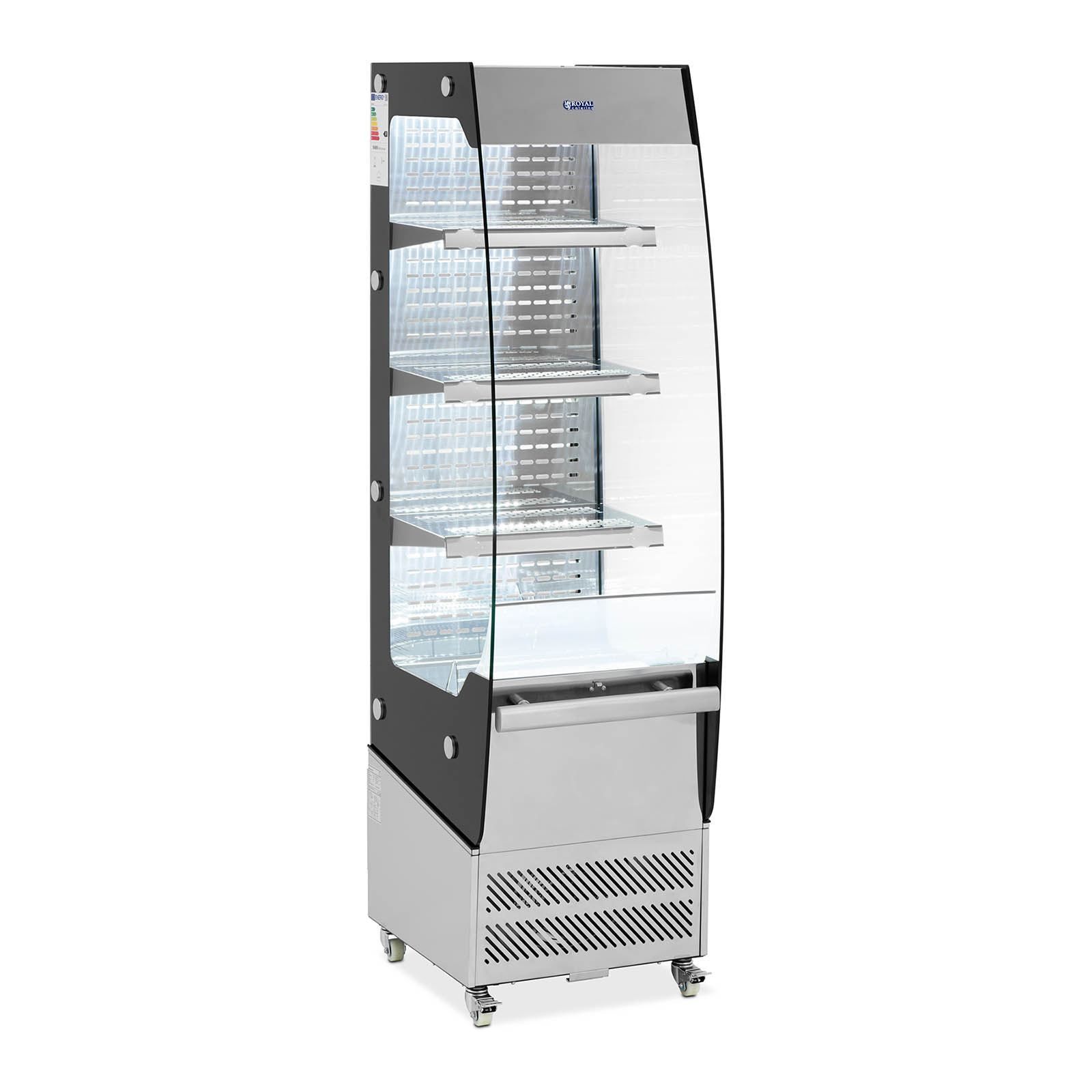 Kølereol - 220 l - 3 hylder - 2 til 12 °C - LED - rustfrit stål og hærdet glas - Royal Catering