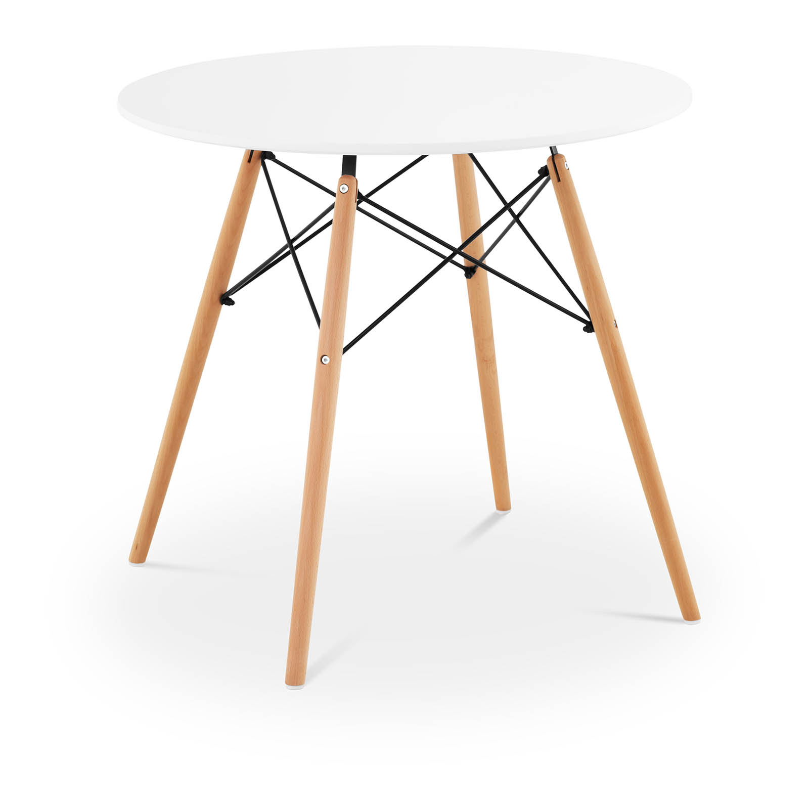 Rundt bord - 80 cm i diameter - hvidt - sorte stålstænger